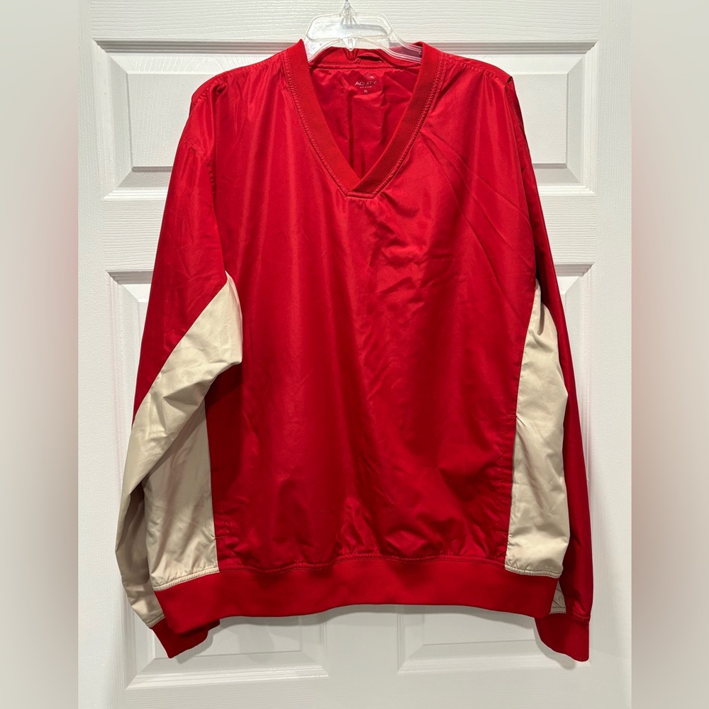 Acuity Men's Golf Pull Over Windbreaker Size XL Red V Neck Pockets Outdoors Gear